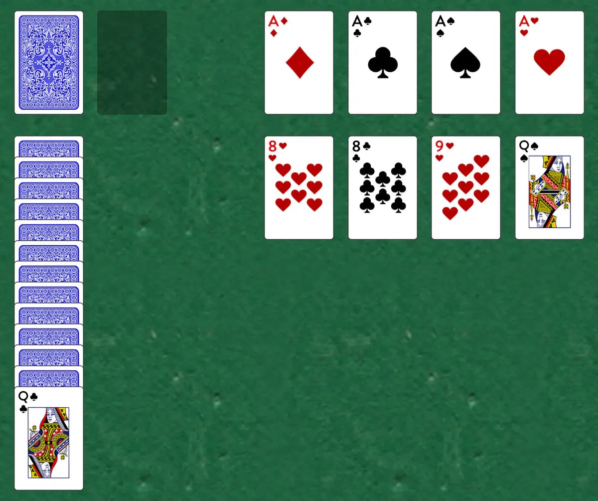 The opening deal of Acme Solitaire, laid out on a green felt table.