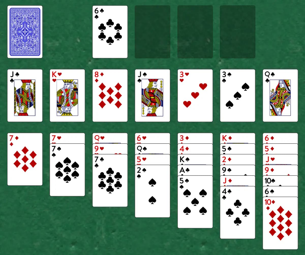 The opening deal of Agnes Bernauer Solitaire, laid out on a green felt table.