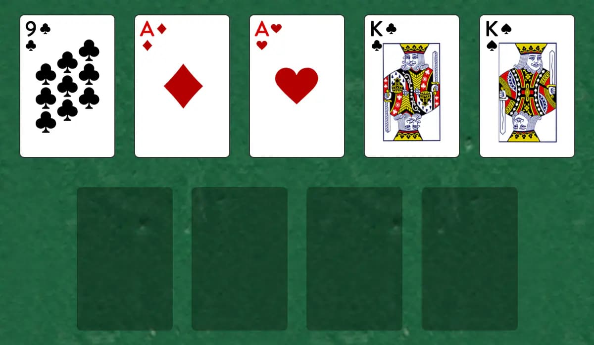 The opening deal of Alternate Solitaire, laid out on a green felt table.