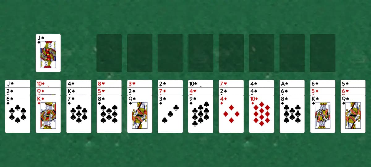 The opening deal of Barricade A Solitaire, laid out on a green felt table.