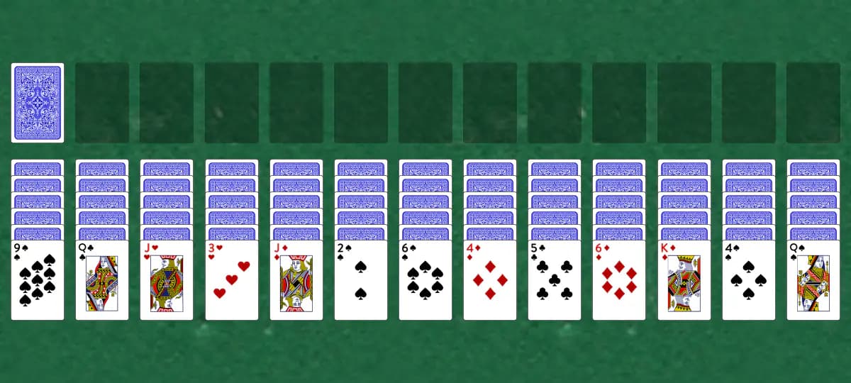 The opening deal of Big Spider Solitaire, laid out on a green felt table.