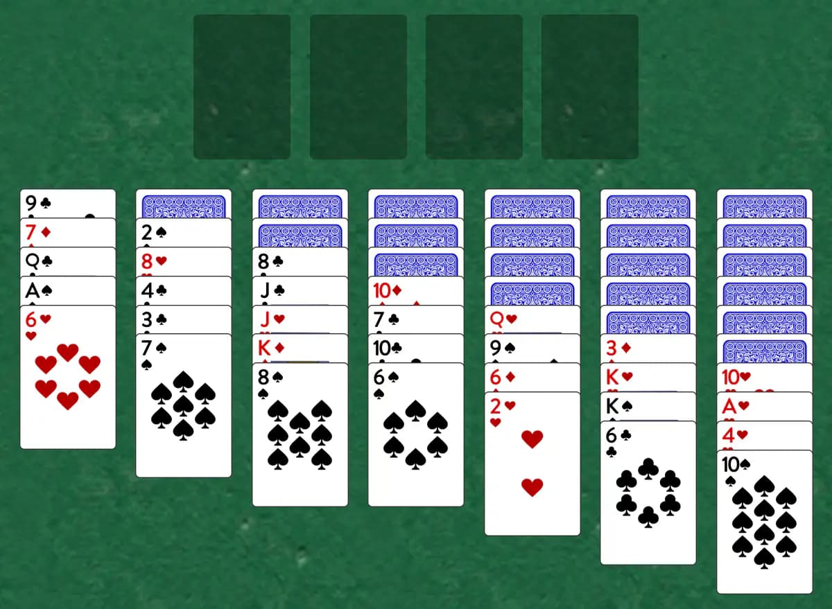 The opening deal of Brisbane Solitaire, laid out on a green felt table.