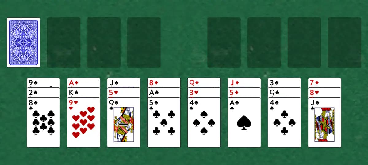 The opening deal of Bristol Solitaire, laid out on a green felt table.