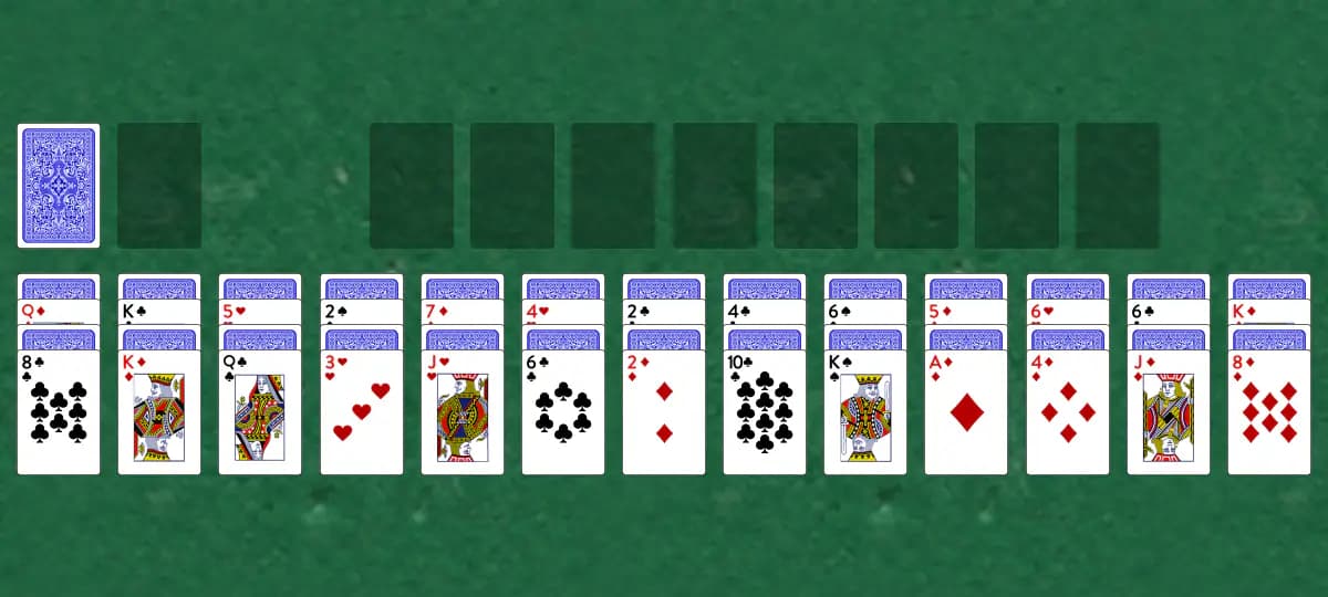 The opening deal of Bureau Solitaire, laid out on a green felt table.