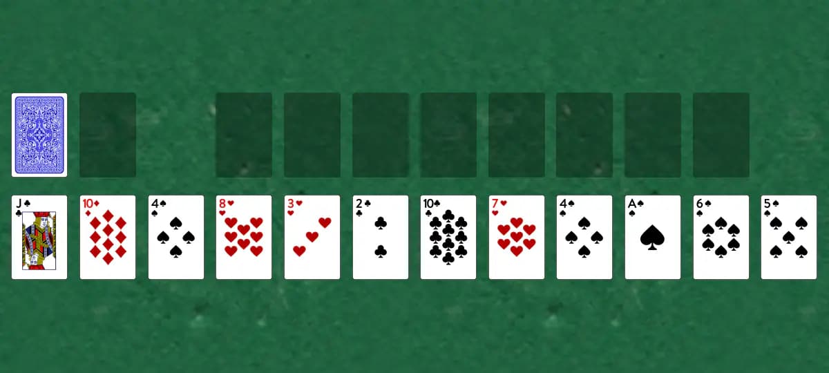The opening deal of Busy Aces Solitaire, laid out on a green felt table.