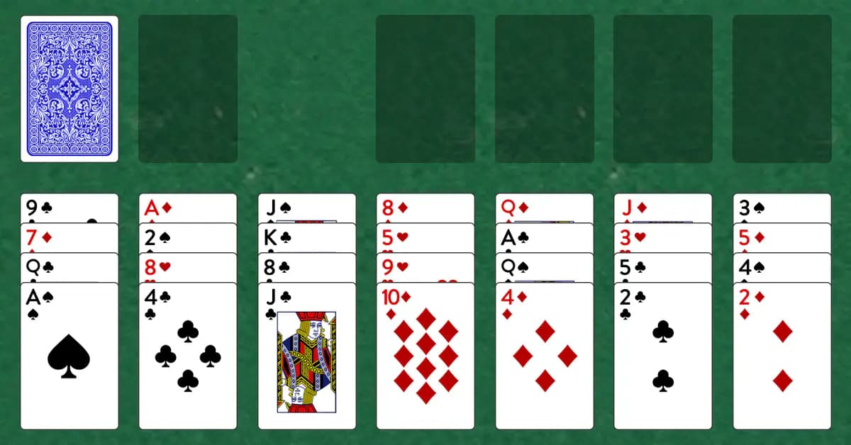 The opening deal of Cassim Solitaire, laid out on a green felt table.