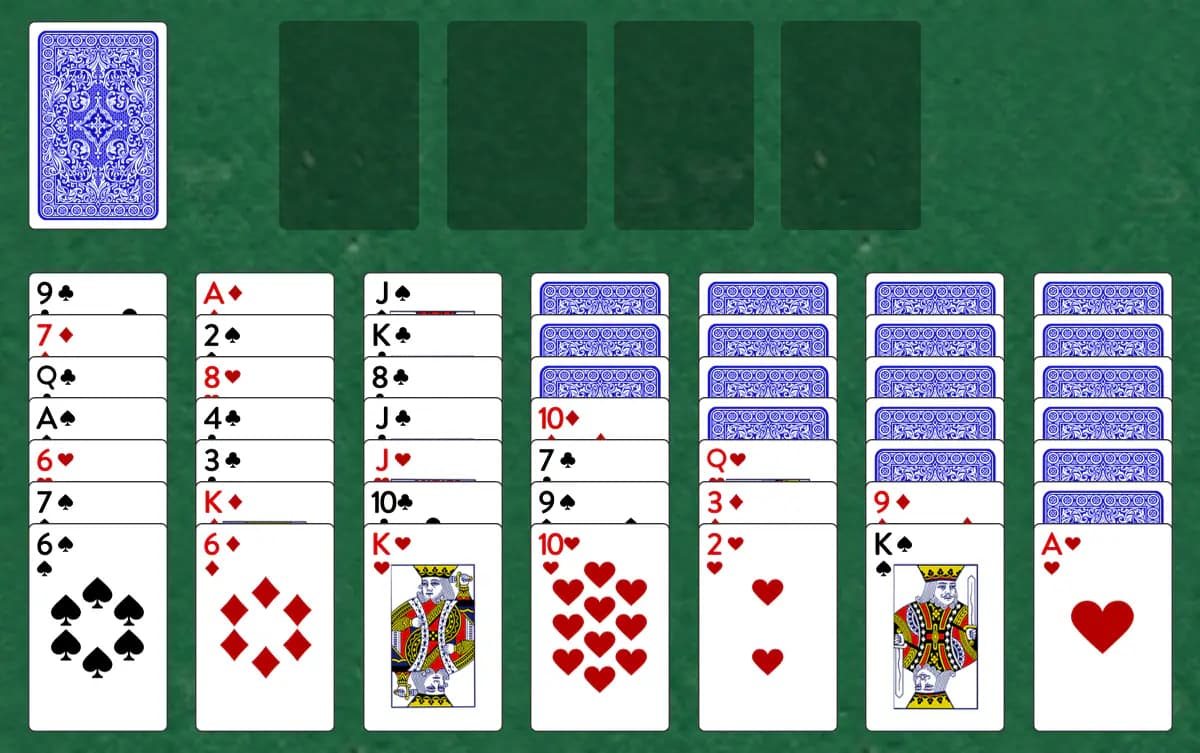 The opening deal of Chinese Solitaire, laid out on a green felt table.