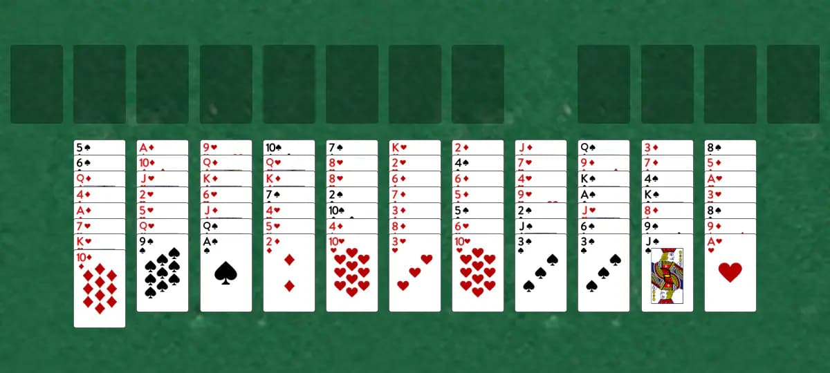 The opening deal of Chinese FreeCell Solitaire, laid out on a green felt table.