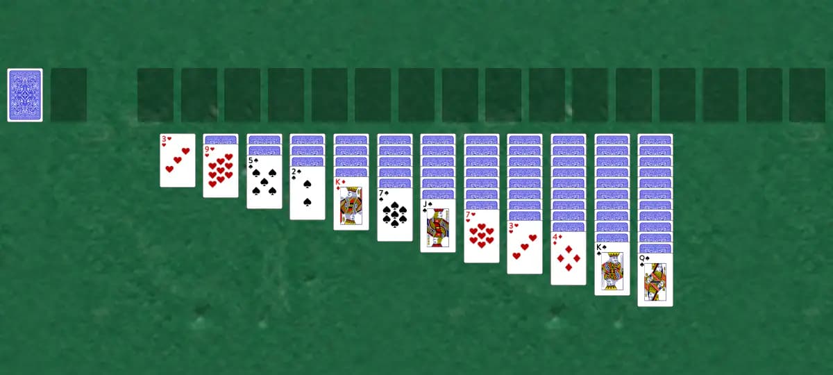 The opening deal of Chinese Klondike Solitaire, laid out on a green felt table.