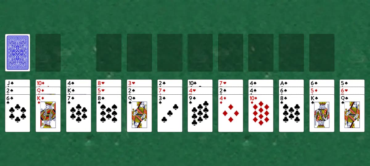 The opening deal of Corona Solitaire, laid out on a green felt table.