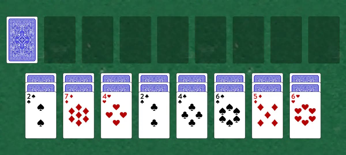 The opening deal of Double Easthaven Solitaire, laid out on a green felt table.