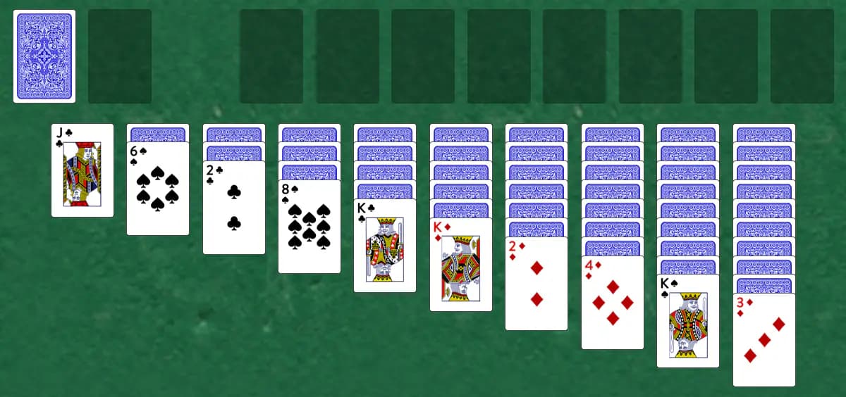 The opening deal of Double Gold Rush Solitaire, laid out on a green felt table.