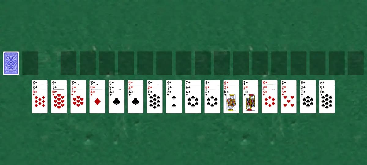 The opening deal of Double Limited Solitaire, laid out on a green felt table.