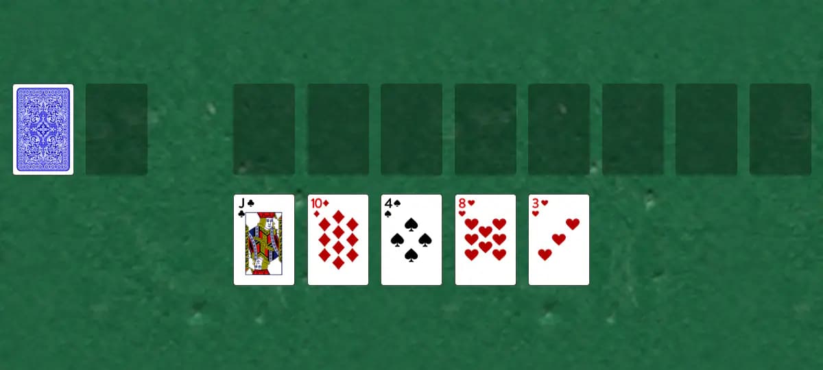 The opening deal of Double Rail Solitaire, laid out on a green felt table.