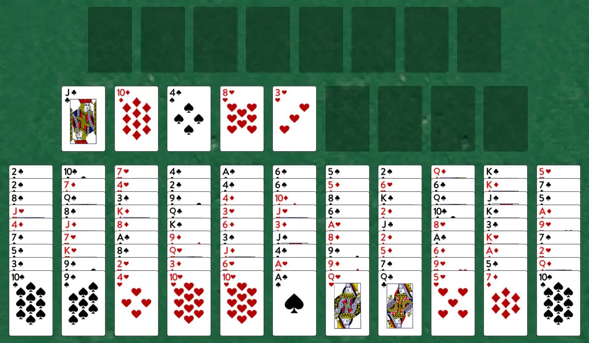 The opening deal of Double Sea Towers Solitaire, laid out on a green felt table.