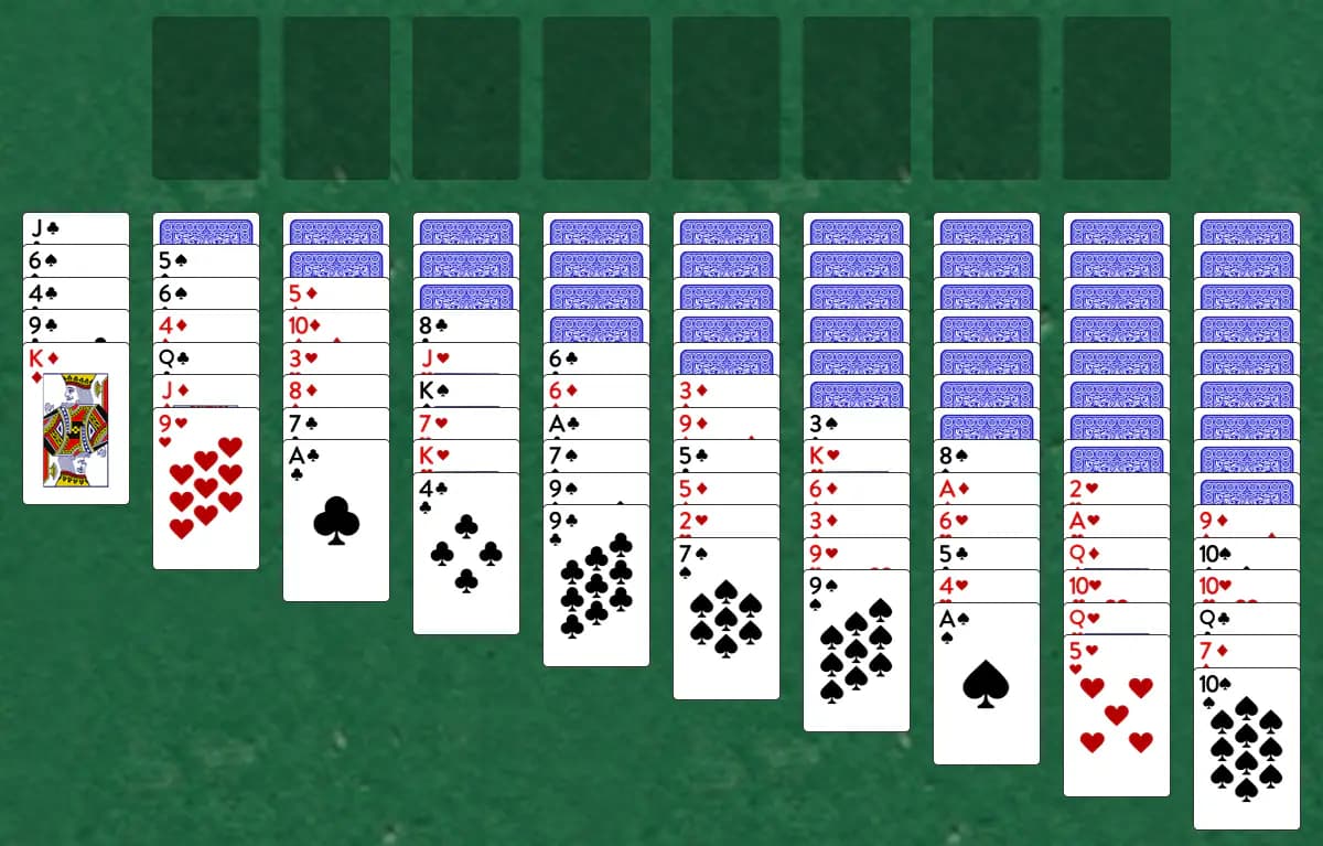 The opening deal of Double Yukon Solitaire, laid out on a green felt table.