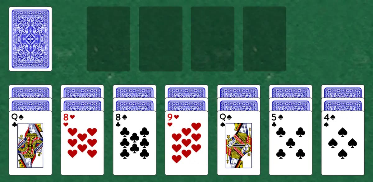 The opening deal of Easthaven Solitaire, laid out on a green felt table.