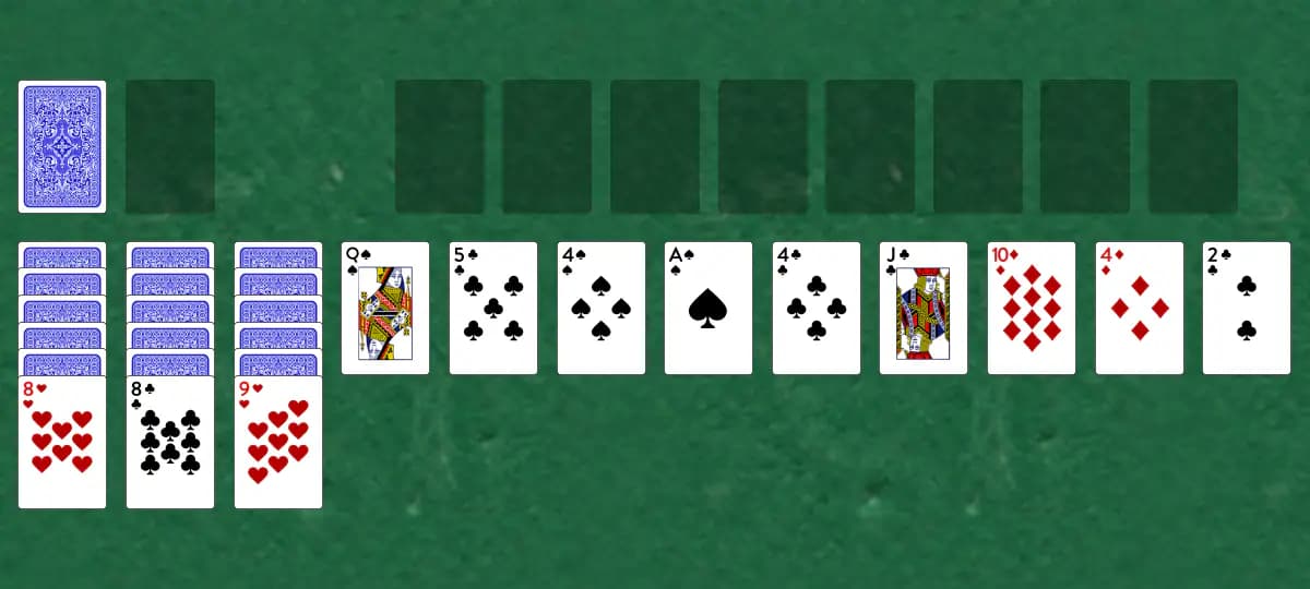 The opening deal of Even and Odd Solitaire, laid out on a green felt table.