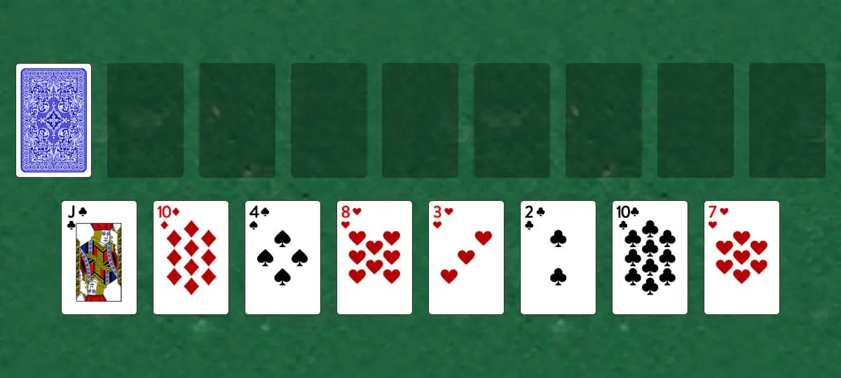 The opening deal of Giant Solitaire, laid out on a green felt table.
