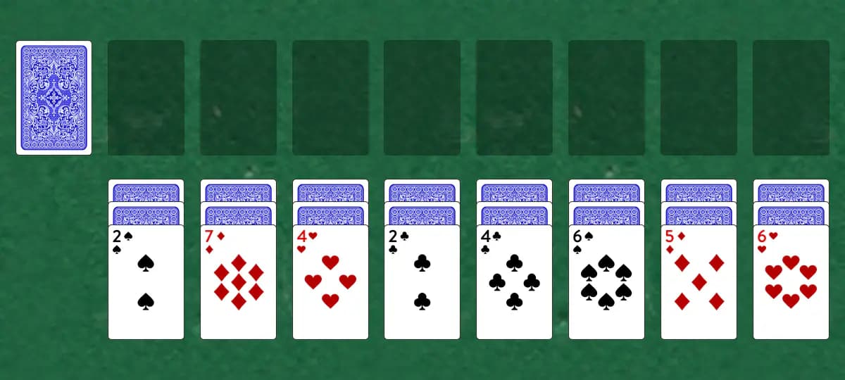 The opening deal of Gypsy Solitaire, laid out on a green felt table.