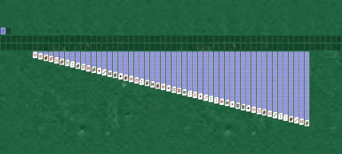 The opening deal of Insane Klondike Solitaire, laid out on a green felt table.