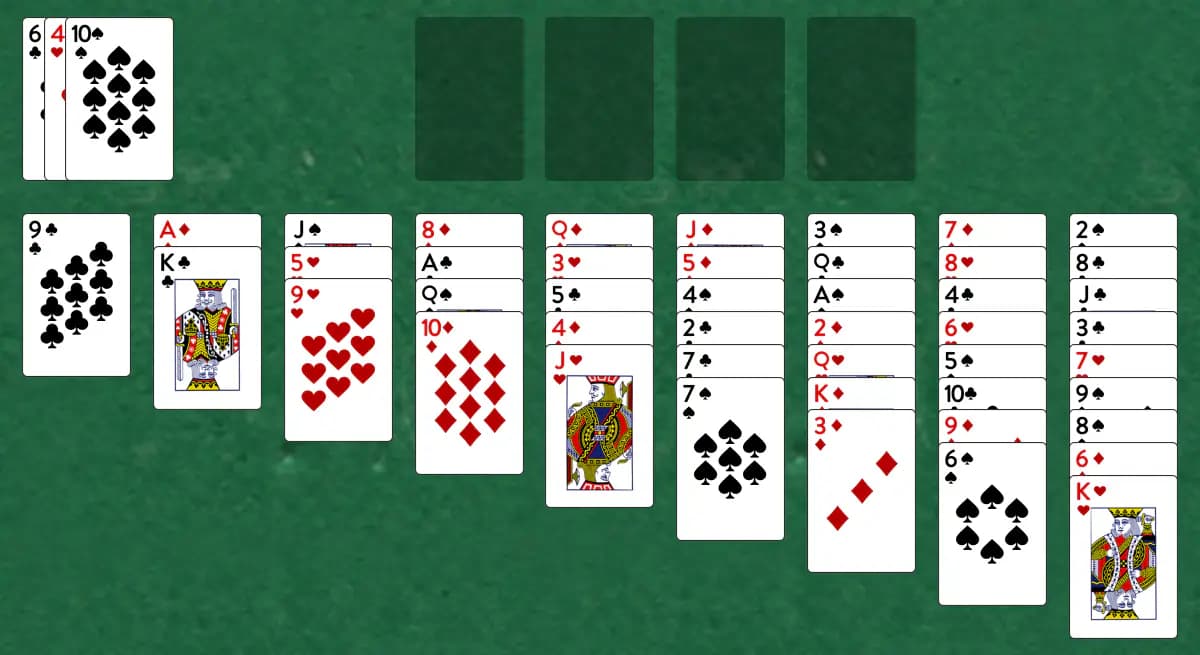 The opening deal of King Albert Solitaire, laid out on a green felt table.