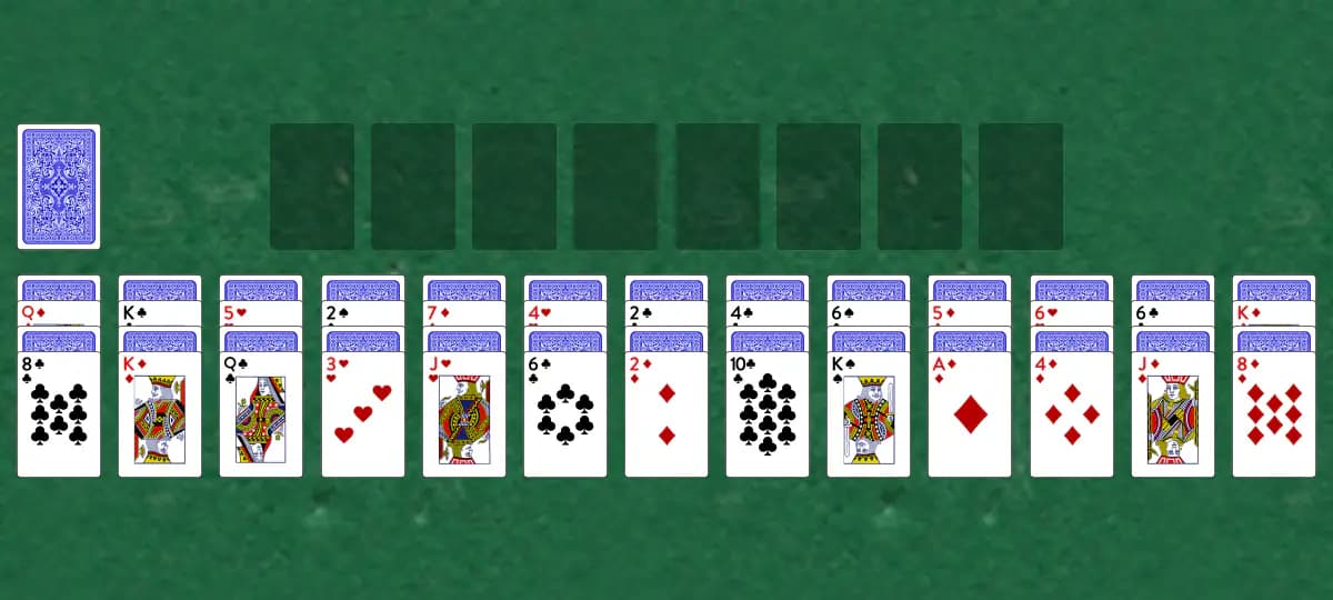 The opening deal of Lily Solitaire, laid out on a green felt table.
