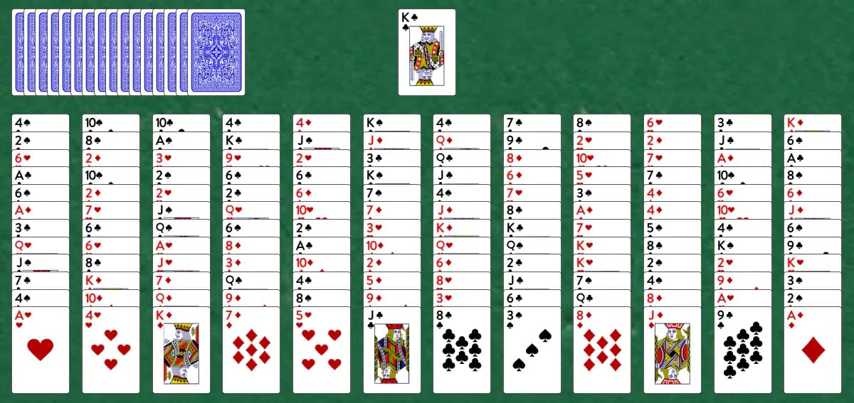 The opening deal of Lincoln Greens Solitaire, laid out on a green felt table.