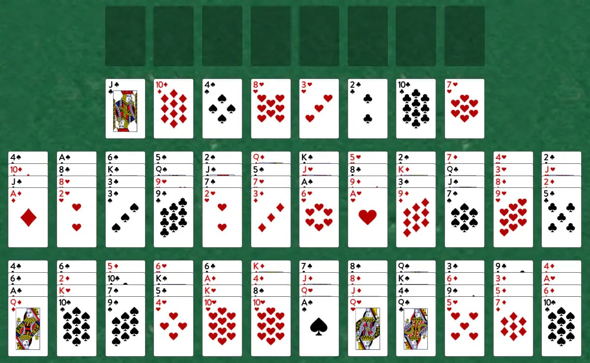 The opening deal of Little Billie Solitaire, laid out on a green felt table.