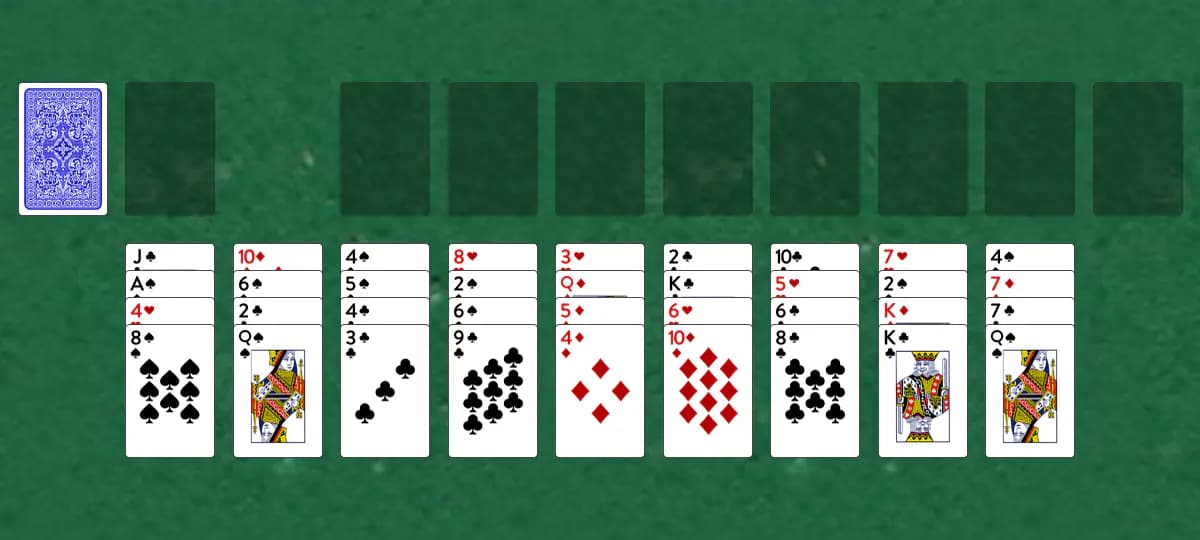 The opening deal of Maria Solitaire, laid out on a green felt table.