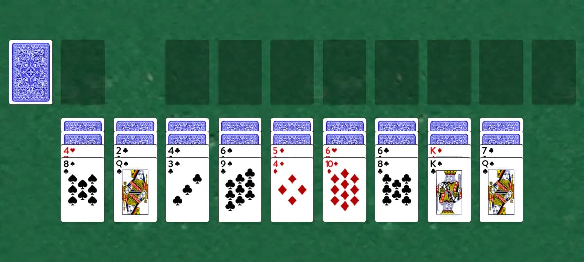 The opening deal of Midshipman Solitaire, laid out on a green felt table.