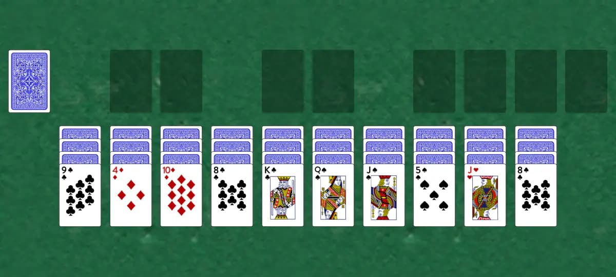 The opening deal of Rouge Forty Solitaire, laid out on a green felt table.