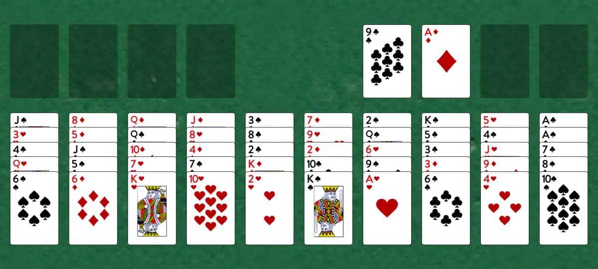 The opening deal of Sea Towers Solitaire, laid out on a green felt table.