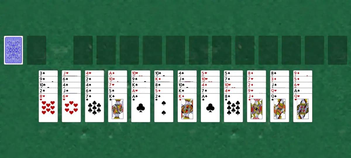 The opening deal of Sixty Thieves Solitaire, laid out on a green felt table.
