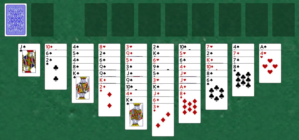 The opening deal of Thieves of Egypt Solitaire, laid out on a green felt table.