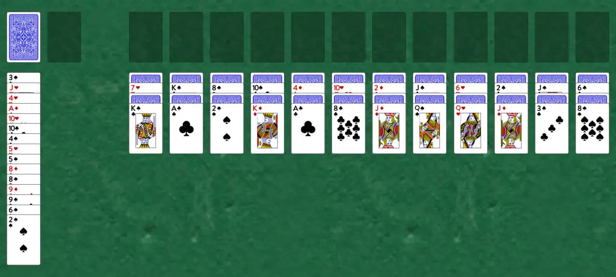 The opening deal of Triple Minerva Solitaire, laid out on a green felt table.
