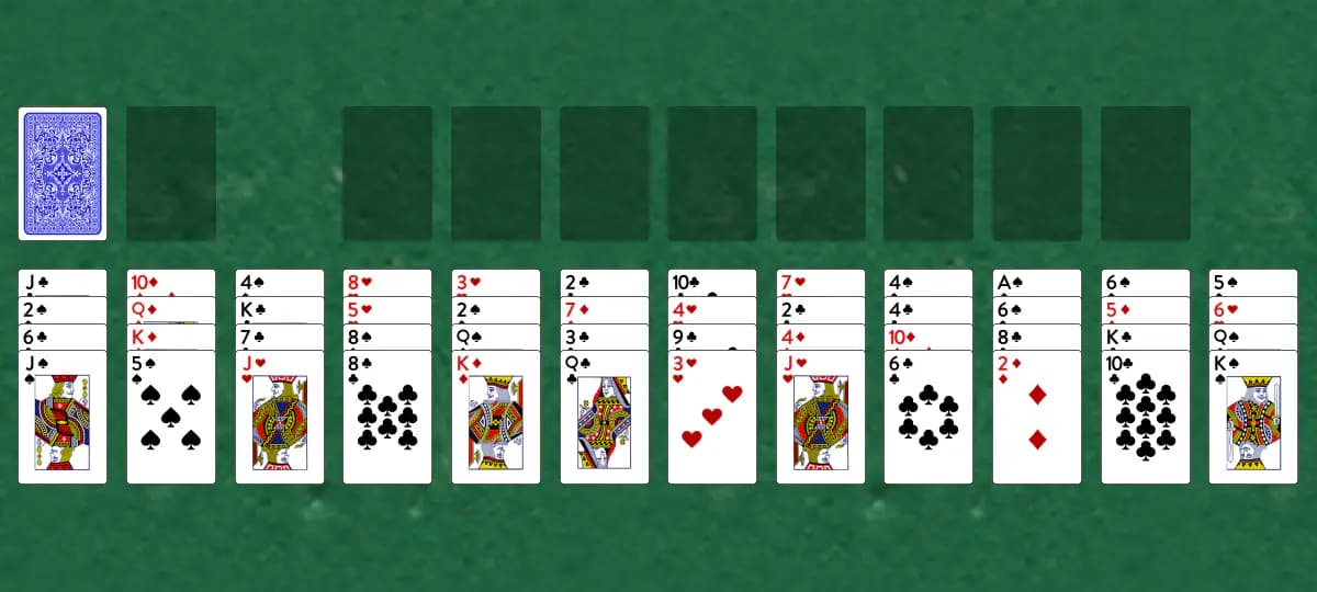 The opening deal of Waxing Moon Solitaire, laid out on a green felt table.