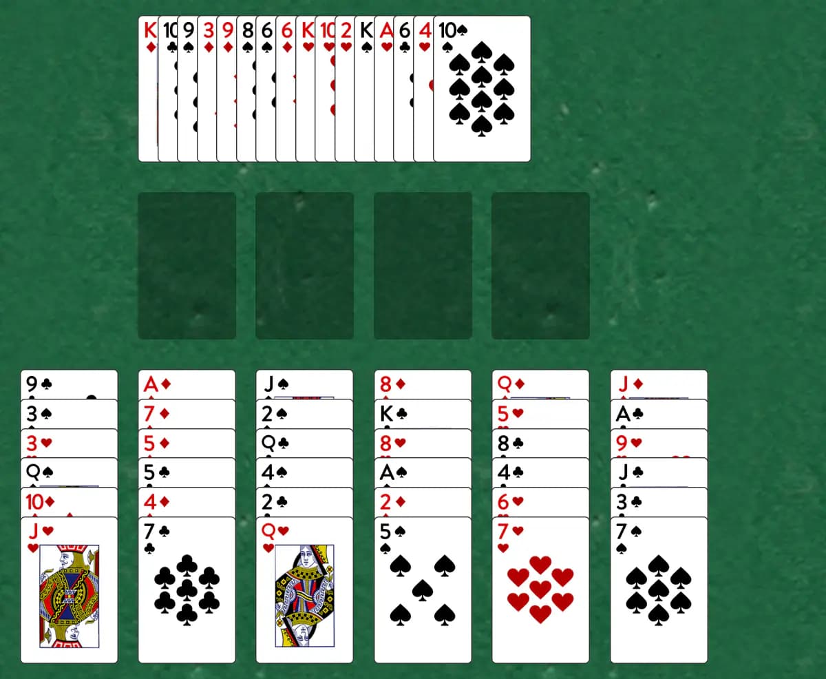 The opening deal of Wildflower Solitaire, laid out on a green felt table.