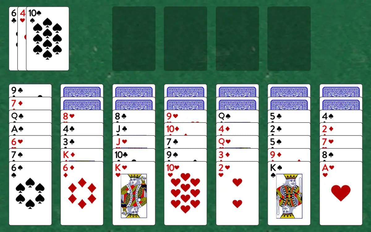 The opening deal of Applegate Solitaire, laid out on a green felt table.