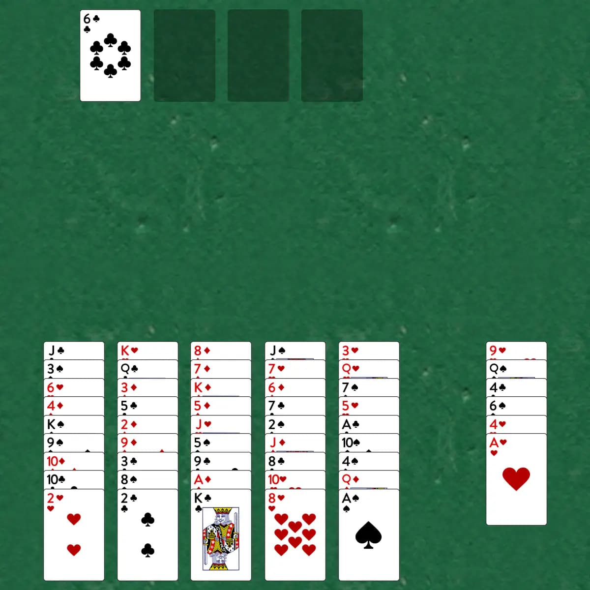 The opening deal of Bear River Solitaire, laid out on a green felt table.