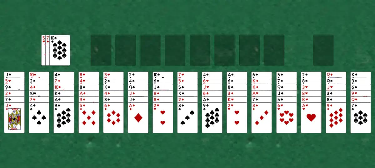 The opening deal of Big Bertha Solitaire, laid out on a green felt table.
