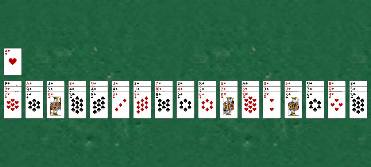 The opening deal of Black Hole Solitaire, laid out on a green felt table.