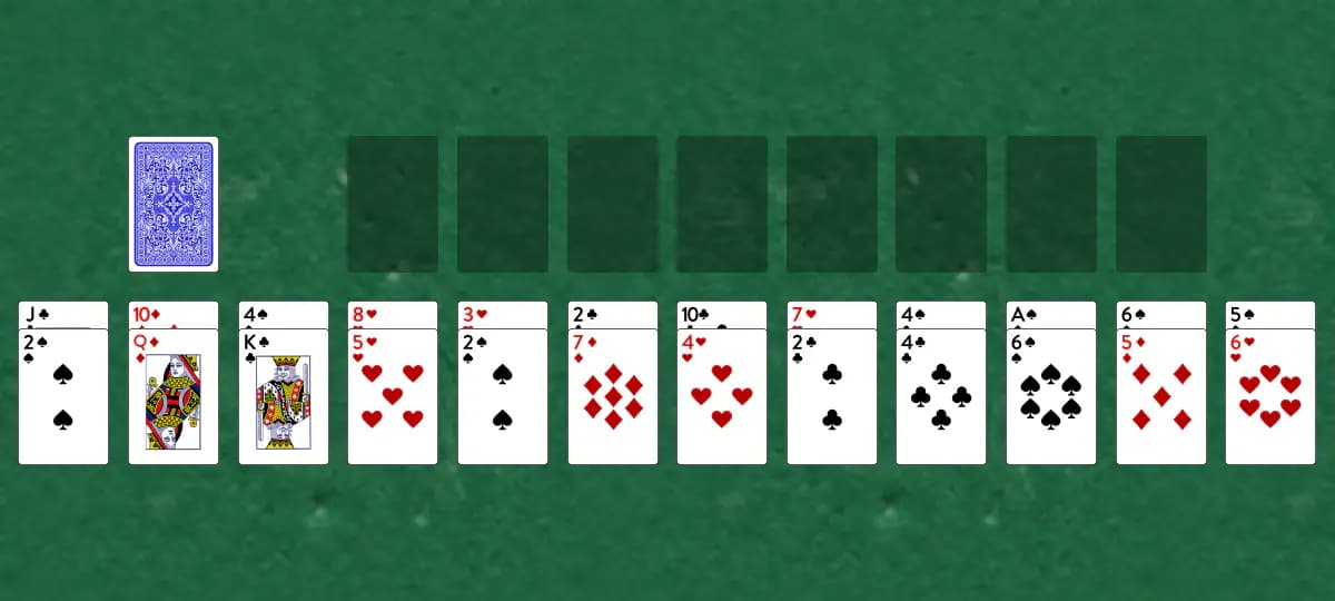 The opening deal of Block Solitaire, laid out on a green felt table.