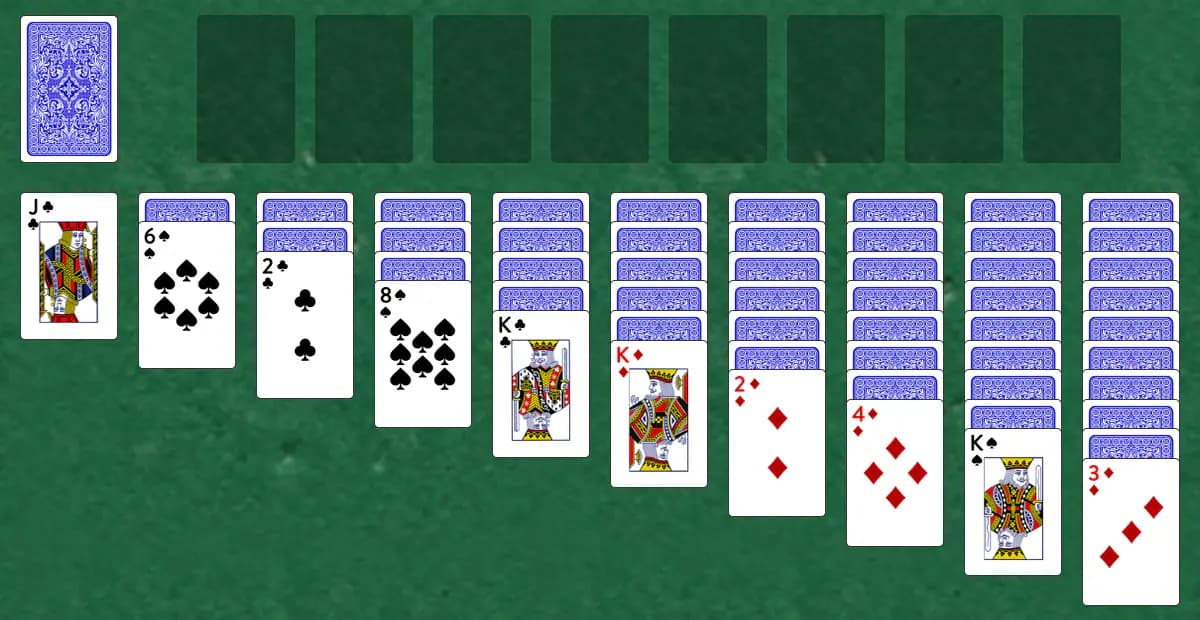 The opening deal of Brazilian Solitaire, laid out on a green felt table.