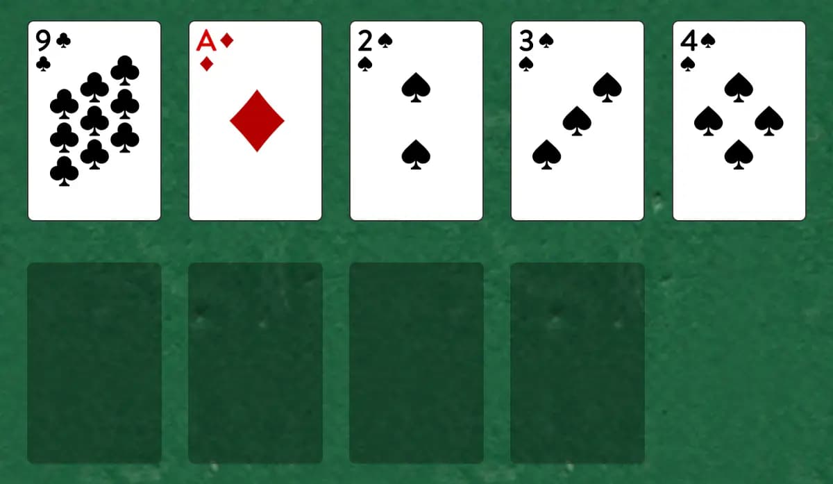 The opening deal of Calculation Solitaire, laid out on a green felt table.