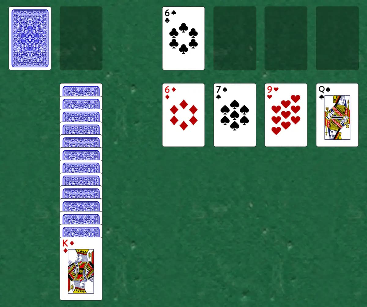 The opening deal of Canfield Rush Solitaire, laid out on a green felt table.