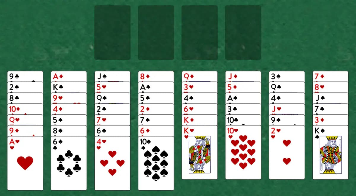 The opening deal of Canister Solitaire, laid out on a green felt table.