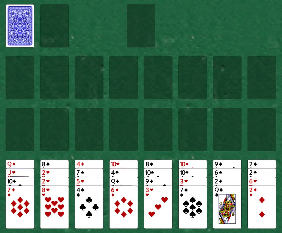 The opening deal of Carousel Solitaire, laid out on a green felt table.