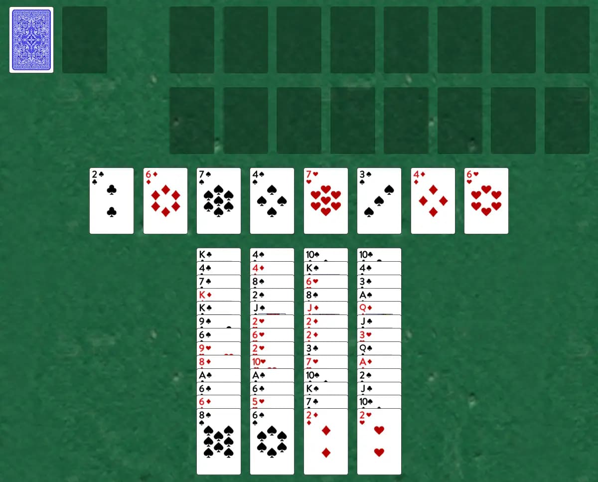 The opening deal of Double Aces and Kings Solitaire, laid out on a green felt table.