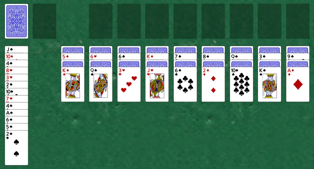 The opening deal of Double Minerva Solitaire, laid out on a green felt table.